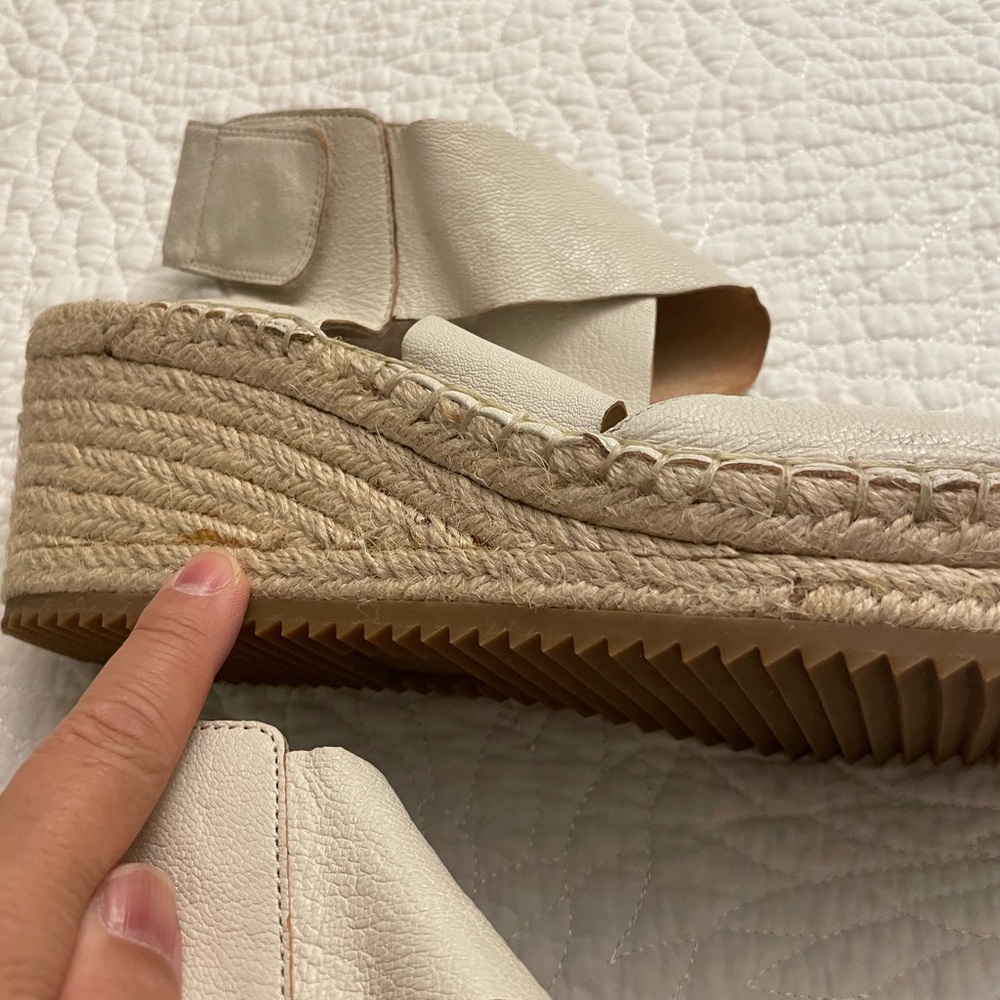 Eileen Fisher Off-White Leather Espadrille Wedge Sandal - Picture 8 of 10